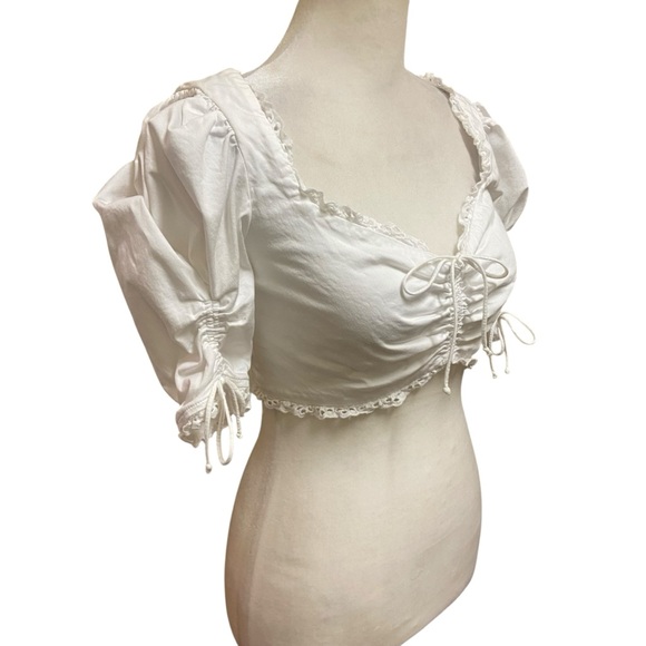 For Love & Lemons Kylie Crop Top Size S White Eyelet Zip Back Spring Vacation - Picture 7 of 16